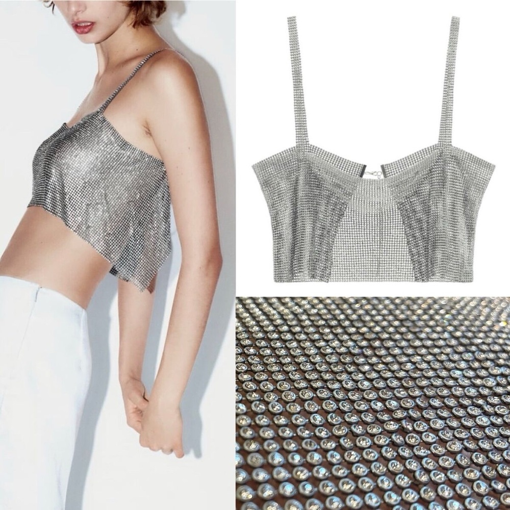 Silver Rhinestone Embellished Women's Top